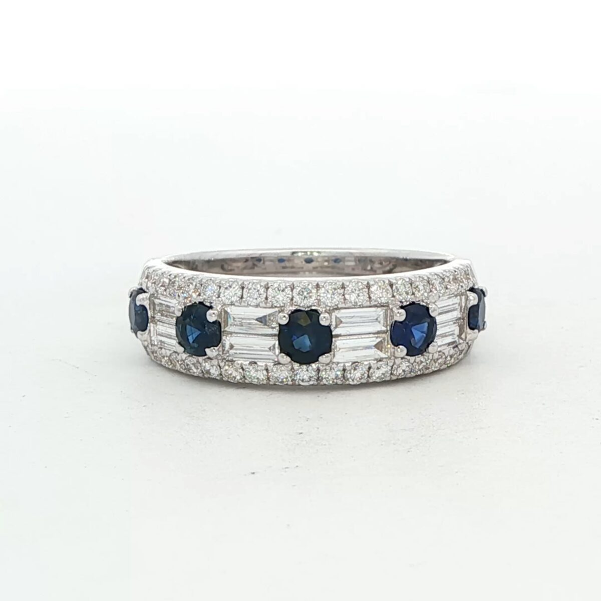 18K WG Anniversary Ring w/ .70 tw. Diamonds & .60 tw. Sapphires
