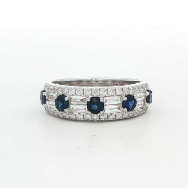 18K WG Anniversary Ring w/ .70 tw. Diamonds & .60 tw. Sapphires