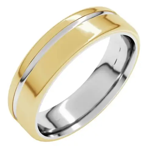 14K White/Yellow Gold 6 mm Grooved Comfort-Fit Flat Band Size 10