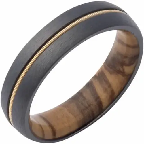 Zirconium 6 mm Rope Inlay & Olive Wood Interior Sleeve Comfort-Fit Half-Round Band Size 10