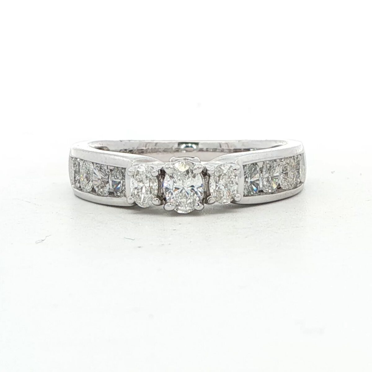 14K WG Engagement Ring w/ 3 Oval Center Diamonds (1.01 cttw.)