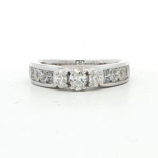 14K WG Engagement Ring w/ 3 Oval Center Diamonds (1.01 cttw.)
