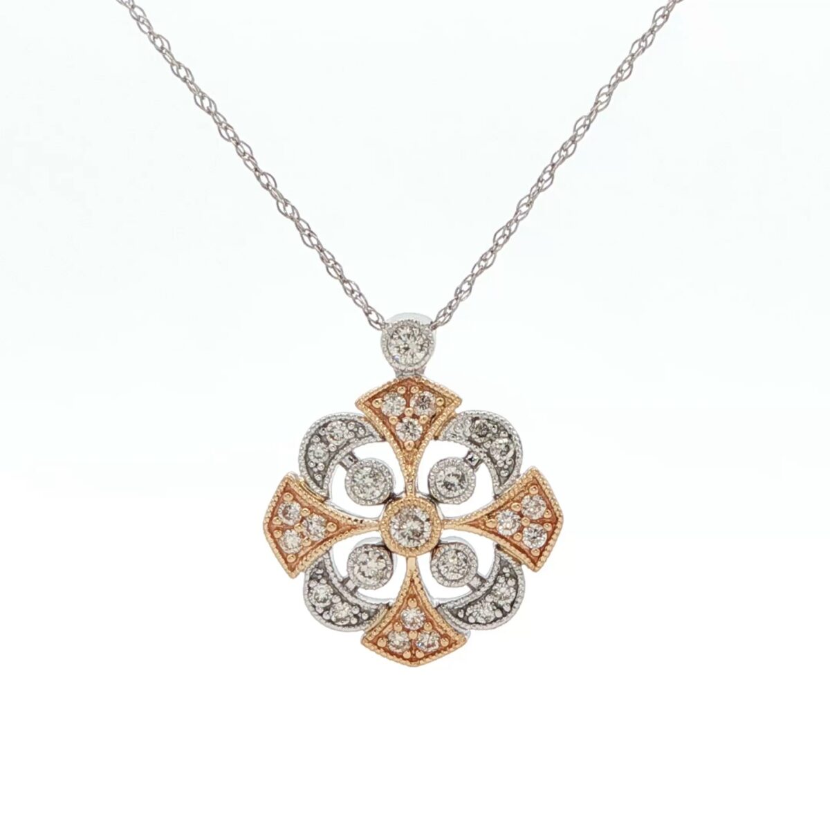 14K 2-Tone Gold Diamond Pendant on 14K WG Chain