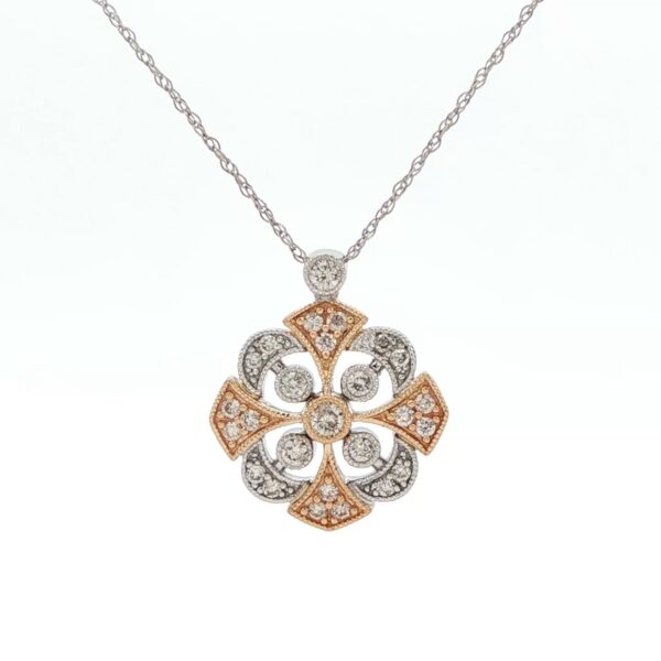 14K 2-Tone Gold Diamond Pendant on 14K WG Chain