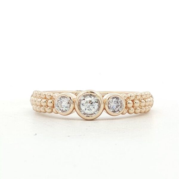 14K YG 3-Stone Diamond Ring w/ Milgrain Pattern (0.17 cttw.)