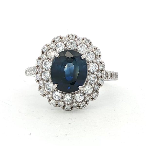 Platinum Ring w/ 2.54 ct. Oval Sapphire & .94 tw. Round Brilliant Diamonds