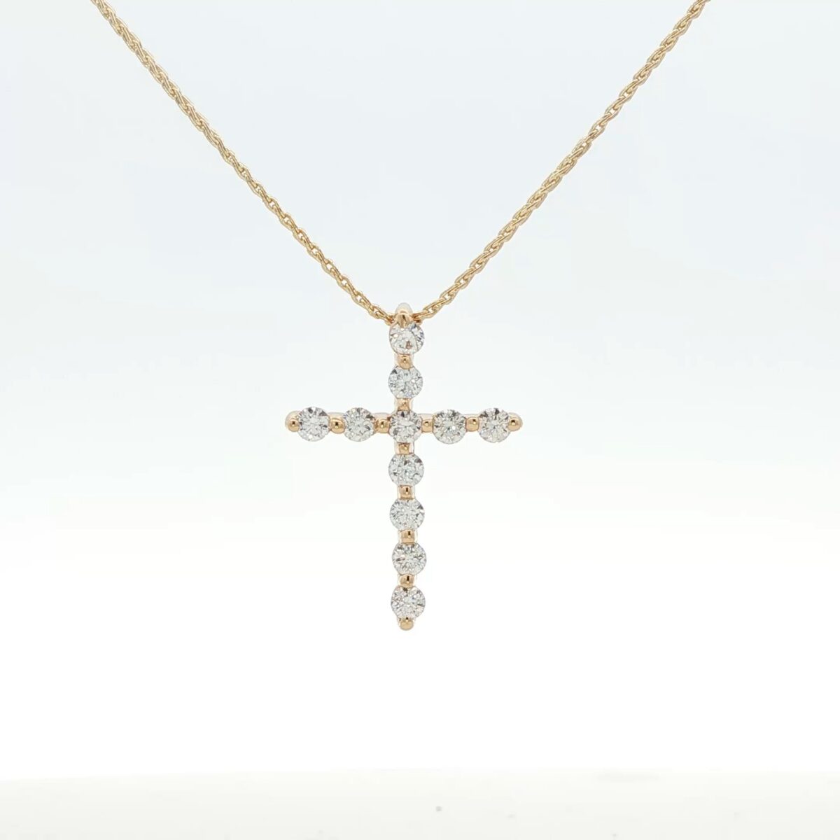 14K YG Diamond Cross Necklace w/ .44 cttw. of Round Brilliant Diamonds