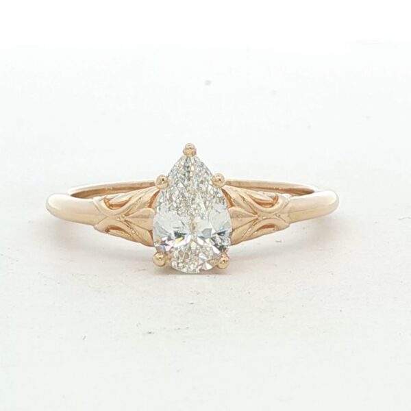 14K YG Solitaire Engagement Ring w/ .73 ct. Pear Shaped Diamond