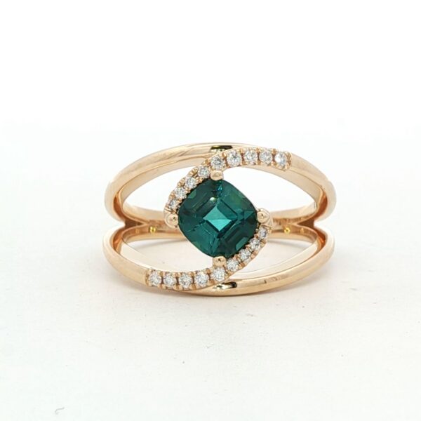 14K YG Ring w/ .91 ct. Green Tourmaline & .12 tw. Round Diamonds