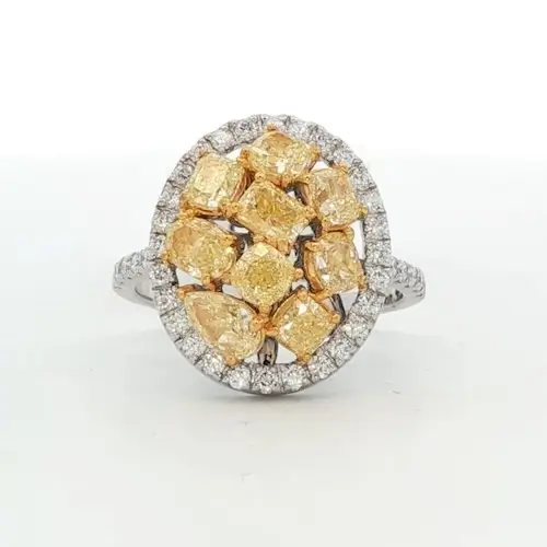 Ladies 14k White Gold Fancy Yellow Diamond Cluster Ring (3.00 cttw.)
