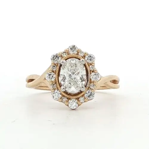 Ladies 14k Yellow Gold Oval Diamond Halo Engagement Ring (1.13 cttw.)