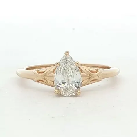 Ladies 14k Yellow Gold Pear Shaped Diamond Solitaire Engagement Ring (.73 ct.)