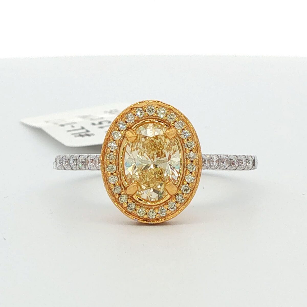 14K 2-Tone Gold Ring w/ Natural Fancy Yellow Oval Center Diamond & Halo (1.15 cttw.)