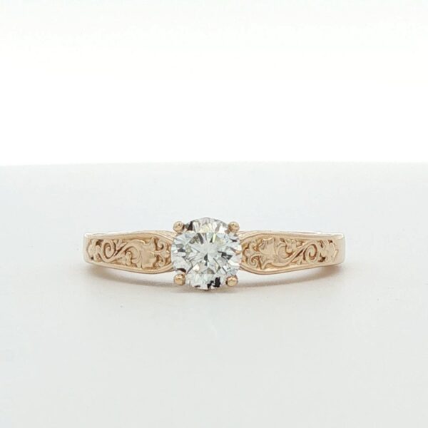 14K YG Floral Solitaire Engagement Ring w/ .55 ct. Round Brilliant Diamond