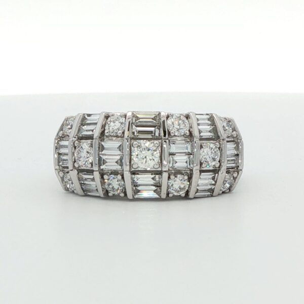 14K WG 3 Row Baguette & Round Diamond Band (1.45 cttw.)