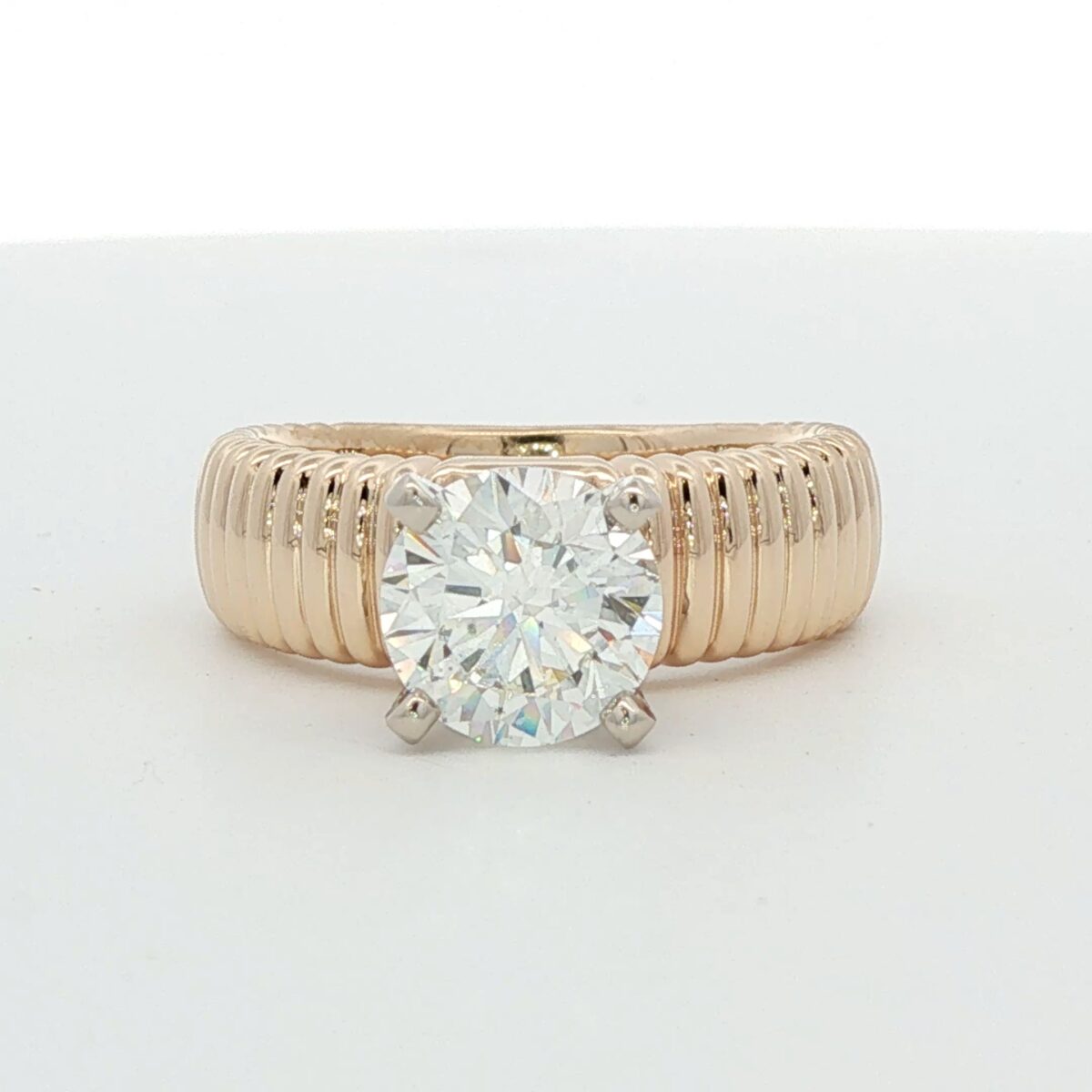 14K YG Fluted Solitaire Engagement Ring w/ 1.80 ct. Round Brilliant Diamond