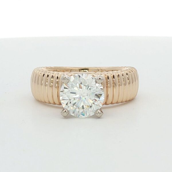 14K YG Fluted Solitaire Engagement Ring w/ 1.80 ct. Round Brilliant Diamond