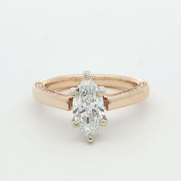 14K YG Hidden Halo Engagement Ring w/ 1.06 ct. GIA Certified Marquise Diamond (1.50 cttw.)