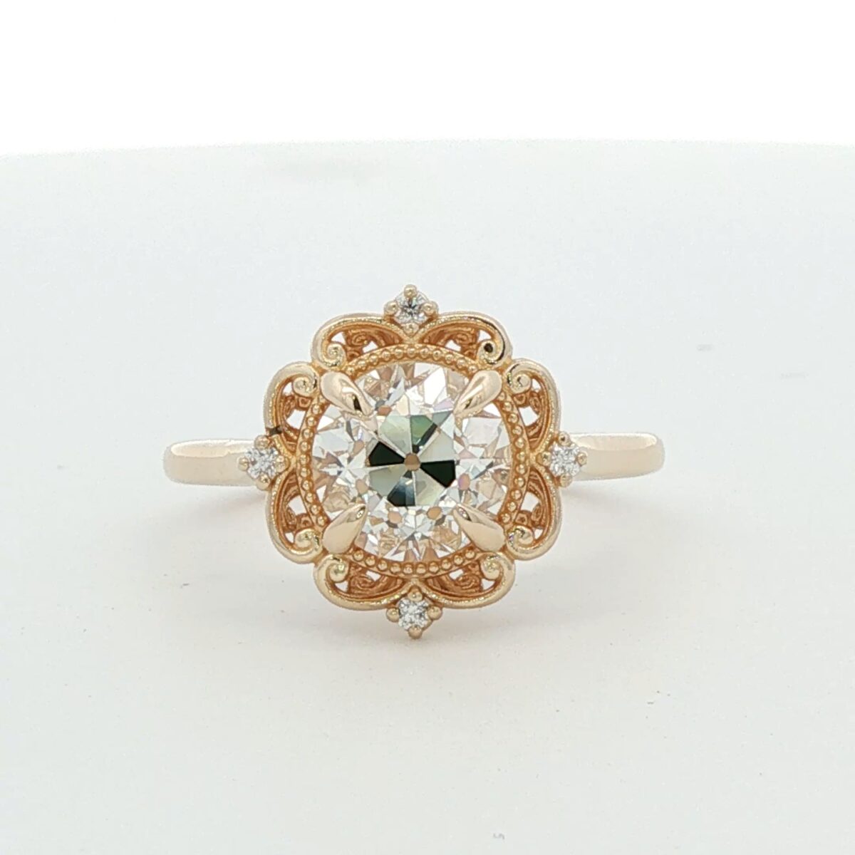 14K YG Vintage Style Engagement Ring w/ 1.80 ct. Old Mine Cut Diamond