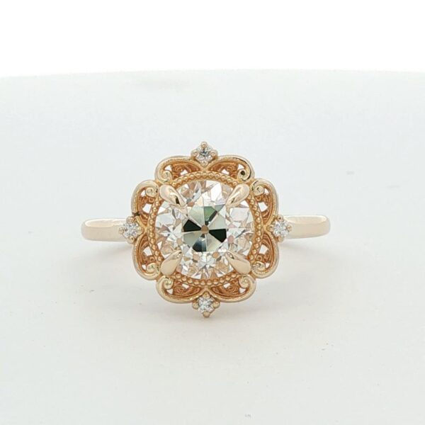 14K YG Vintage Style Engagement Ring w/ 1.80 ct. Old Mine Cut Diamond